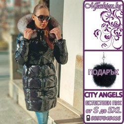 Дълго яке City Angels, Естествен пух, Черен лак, 7027